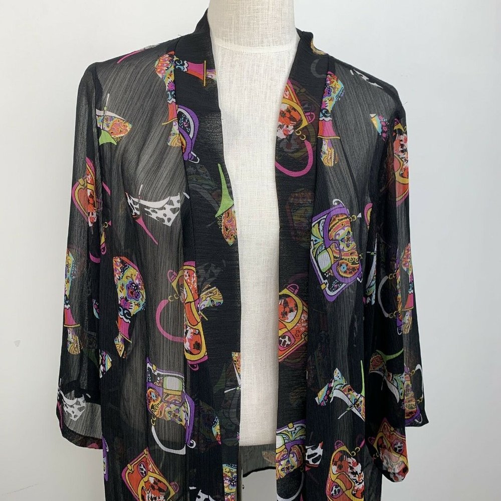 Slinky Purses Shoes Theme Open Chiffon Kimono 1X